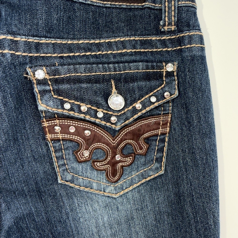 Earl Jeans Dark Blue Embellished Flip Pocket Rhinestone Accents, Women's Size 8 - Picture 4 of 9